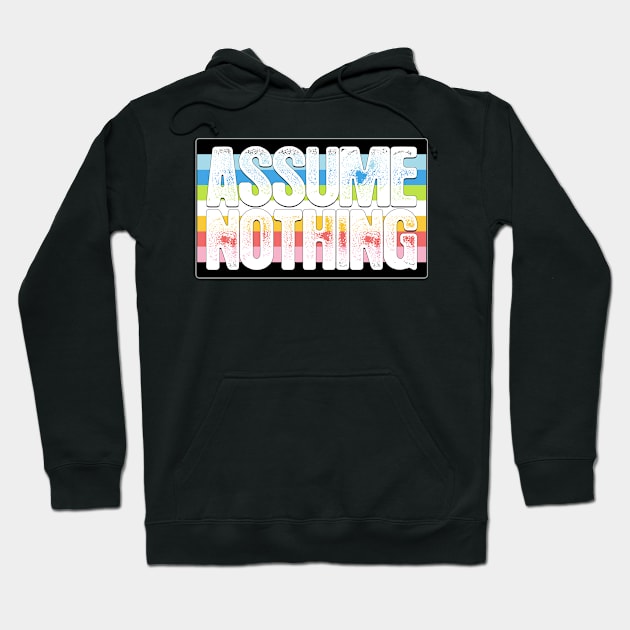 Assume Nothing Queer Pride Flag Hoodie by wheedesign